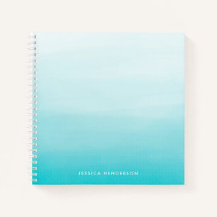 Aqua Blue Watercolor Ombre Modern Personalized Notebook