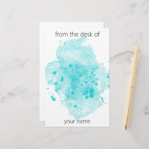 Aqua Blue Watercolor Paint Blotter with Name Stationery