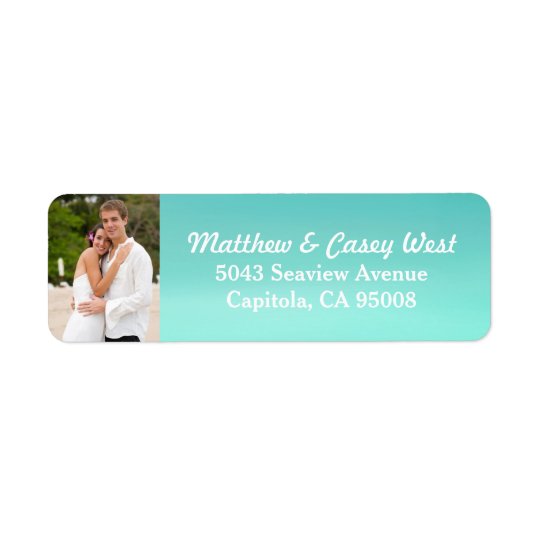 Aqua Blue Watercolor Wash Beach Photo Return Address Label