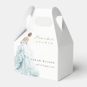 Aqua Blue Watercolor Wedding Gown Bridal Shower Favor Box
