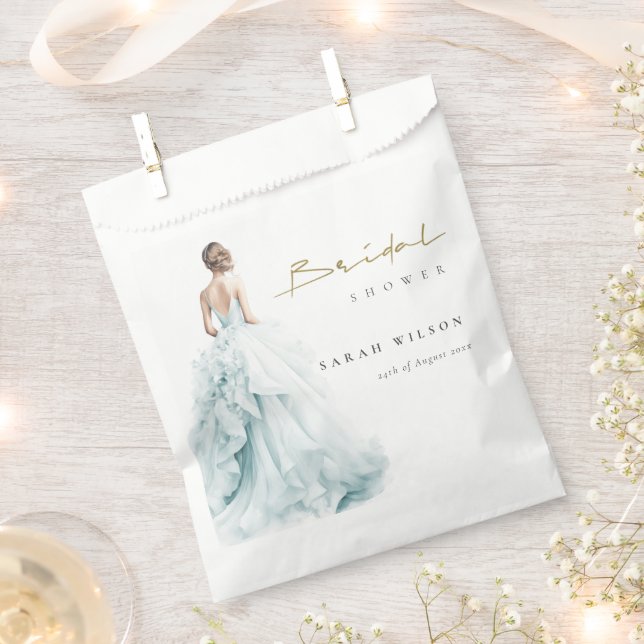 Aqua Blue Watercolor Wedding Gown Bridal Shower Favour Bag (Clipped)