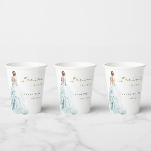 Aqua Blue Watercolor Wedding Gown Bridal Shower Paper Cups