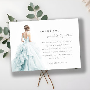 Aqua Blue Watercolor Wedding Gown Bridal Shower Thank You Card