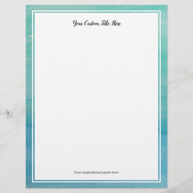 Aqua blue watercolor wedding stationery paper (Front)