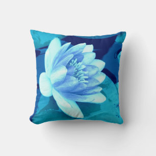 Aqua Blue Waterlily Throw Pillow-Style 3 Pillow