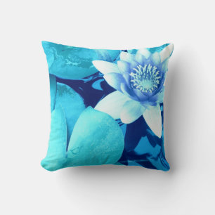 Aqua Blue Waterlily Throw Pillow-Style 4 Pillow