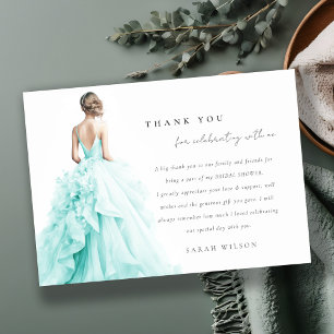 Aqua Blue Wedding Gown Bridal Shower Thank You Invitation