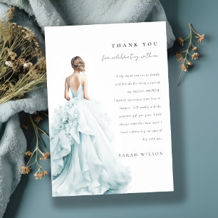 Aqua Blue Wedding Gown Bridal Shower Thank You Invitation
