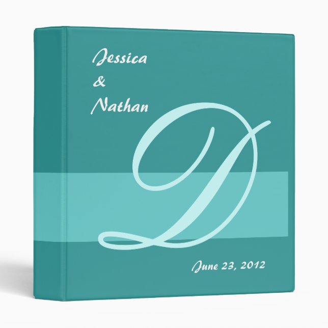 Aqua Blue Wedding Monogram A Planner Binder (Front/Spine)