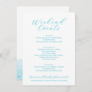 Aqua Blue Weekend Events Ocean Waves Beach Wedding Enclosure Card