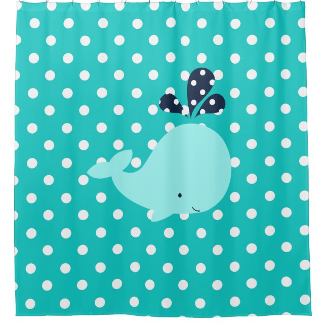 Aqua Blue Whale on Turquoise and White Polka Dots (Front)