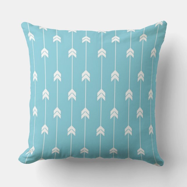 Aqua Blue White Arrows  Throw Pillow (Front)