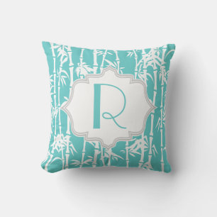 Aqua blue, white bamboo pattern custom throw pillow