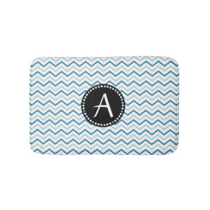 Aqua Blue & white Chevron zigzag Patter Monogram Bath Mat