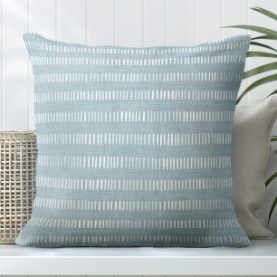 Aqua Blue & White Coastal Line Pattern Throw Pillow