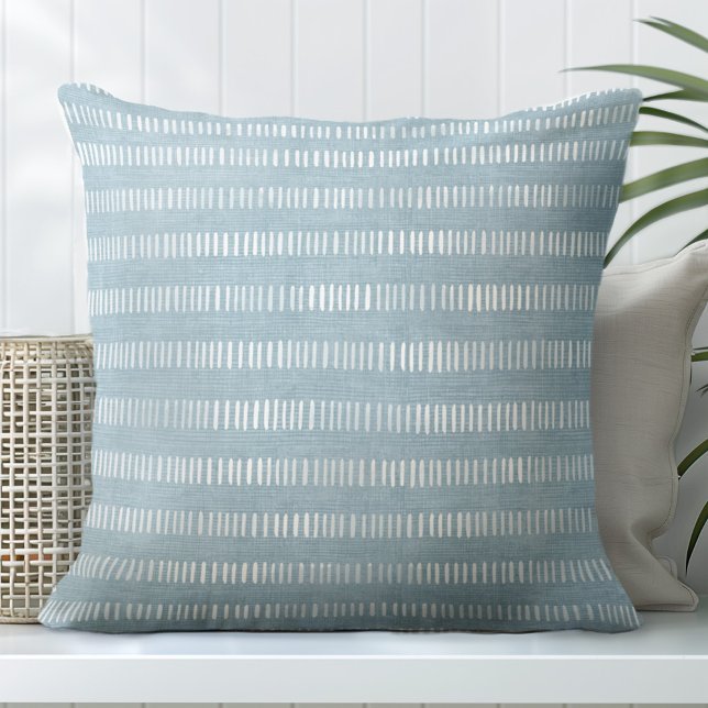 Aqua Blue & White Coastal Line Pattern Throw Pillow (Creator Uploaded)