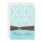 Aqua Blue, White Damask with Brown PRINTED Ribbon