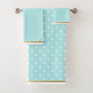 AQUA BLUE WHITE GOLD SPOT BATHROOM TOWEL SET