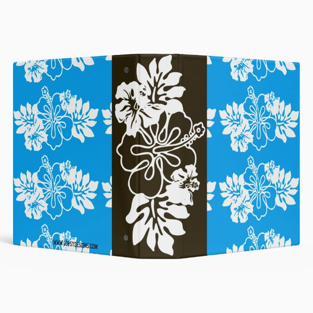 Aqua Blue & White Hawaiian Hibiscus Flower Binder (Background)