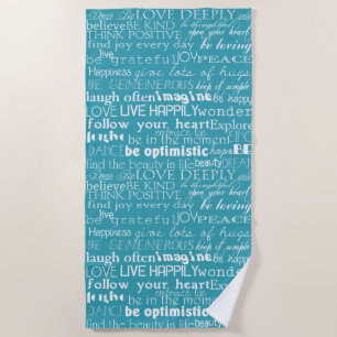 Aqua Blue White Inspirational Words   Beach Towel