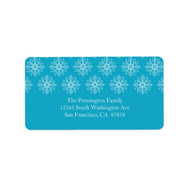 Aqua blue + white snowflake winter address label (Front)