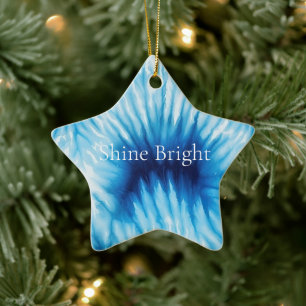 Aqua Blue White Tie Dye  Ceramic Ornament