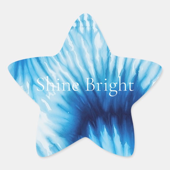 Aqua Blue White Tie Dye  Star Sticker (Front)