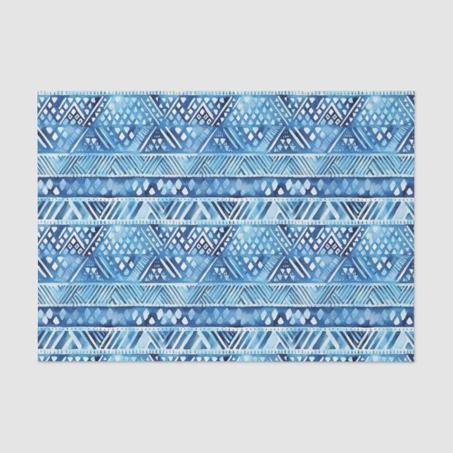Aqua Blue White Tribal Stripes Dots Birthday Tissue Paper (Front)
