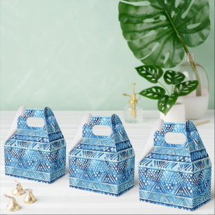 Aqua Blue White Tribal Stripes Dots Favor Box