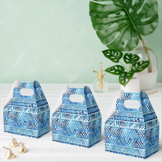 Aqua Blue White Tribal Stripes Dots  Favor Box (Multiple)