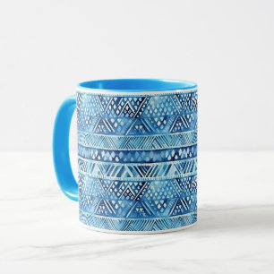 Aqua Blue White Tribal Stripes Dots  Mug