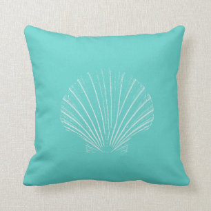 Aqua Blue with White Sea Shell Throw Pillow