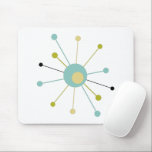 Aqua Blue Yellow Atomic Age Starburst Mid Century Mouse Pad<br><div class="desc">This colourful mid century modern mouse pad features an atomic starburst in turquoise blue,  avocado green,  cream,  and black. So fun to add to your desk!</div>