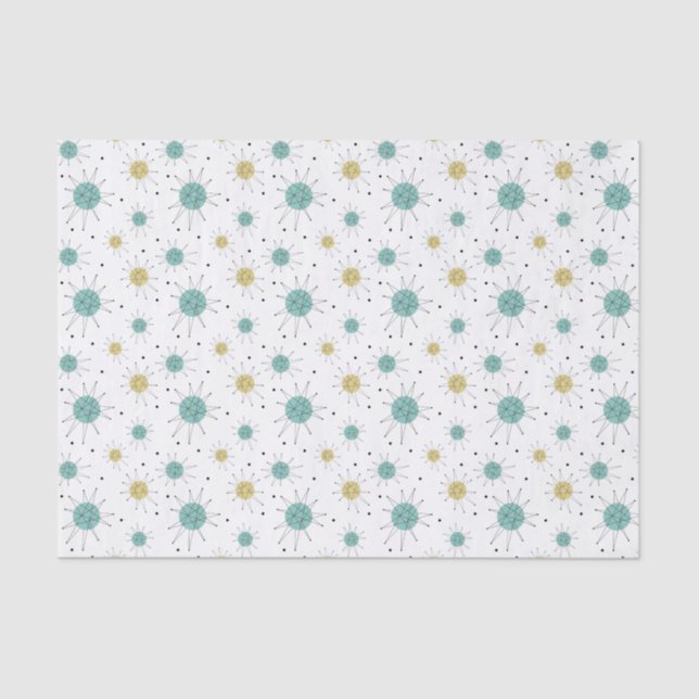 Aqua Blue Yellow Franciscan Starburst Mid-Century Tissue Paper (Front)