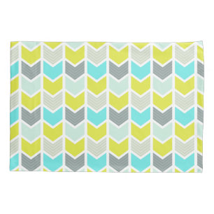 Aqua Blue Yellow Gray Geometric Chevron Pattern Pillowcase