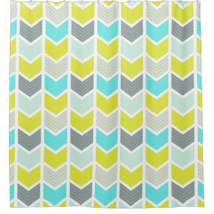 Aqua Blue Yellow Grey Geometric Chevron Pattern