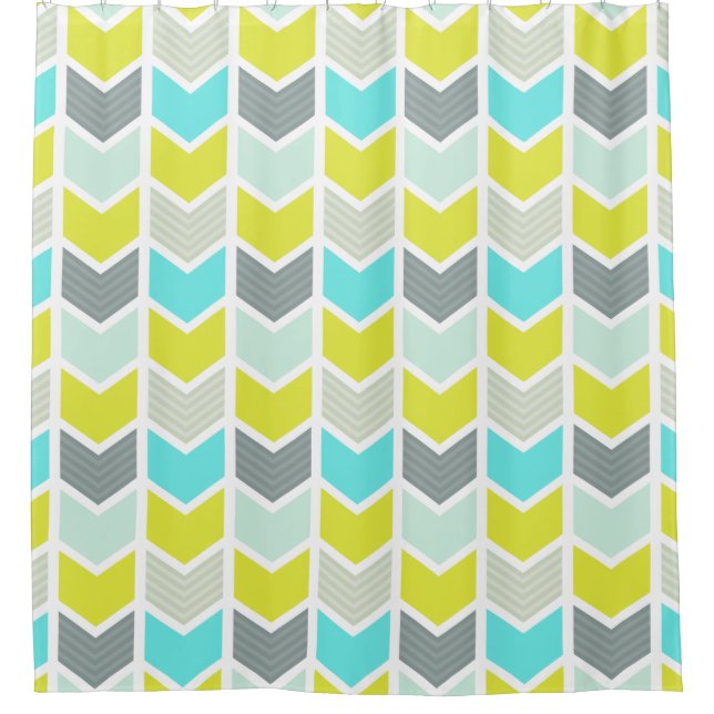 Aqua Blue Yellow Grey Geometric Chevron Pattern (Front)
