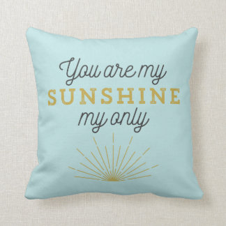 Aqua Blue You Are My Sunshine Retro Throw Pillow