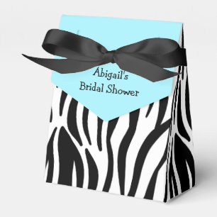 Aqua Blue Zebra Print Bridal Shower Personalized Favor Box