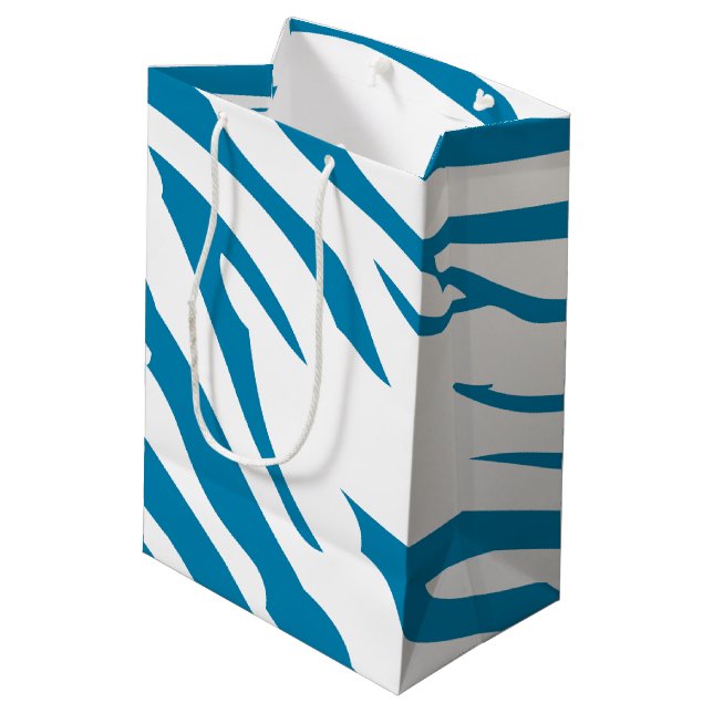 Aqua Blue Zebra Print Medium Gift Bag (Back Angled)