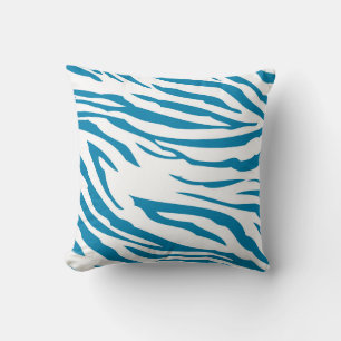 Aqua Blue Zebra Print Throw Pillow