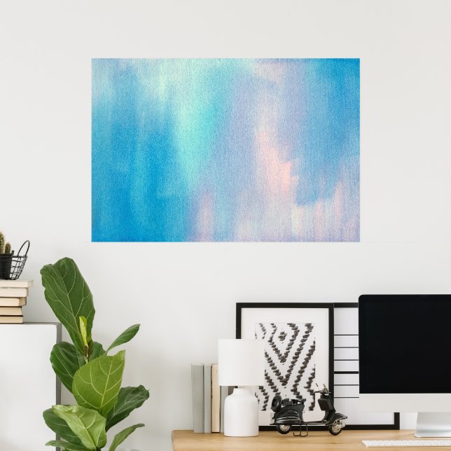 'Aqua Blush Abstract' Watercolor Poster (Home Office)