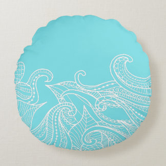 Aqua Boho Style Round Pillow