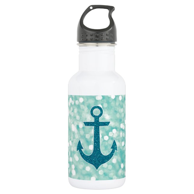 Aqua Bokeh Nautical Glitter Anchor 532 Ml Water Bottle (Front)