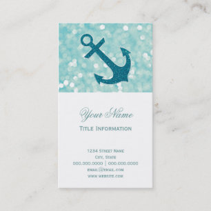 Aqua Bokeh Nautical Glitter Anchor Business Card