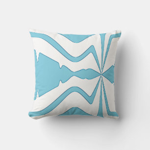 Aqua Bold Abstract Sound Wave Design on White Throw Pillow