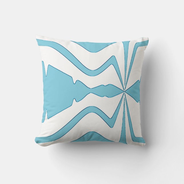 Aqua Bold Abstract Sound Wave Design on White Throw Pillow (Front)