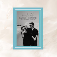 Aqua Bold Border Photo Modern Wedding