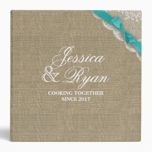 Aqua Bow and Lace Look Printed Recipe Binder