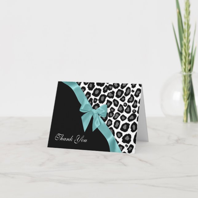 Aqua Bow and Leopard Spots Thank You (Front)